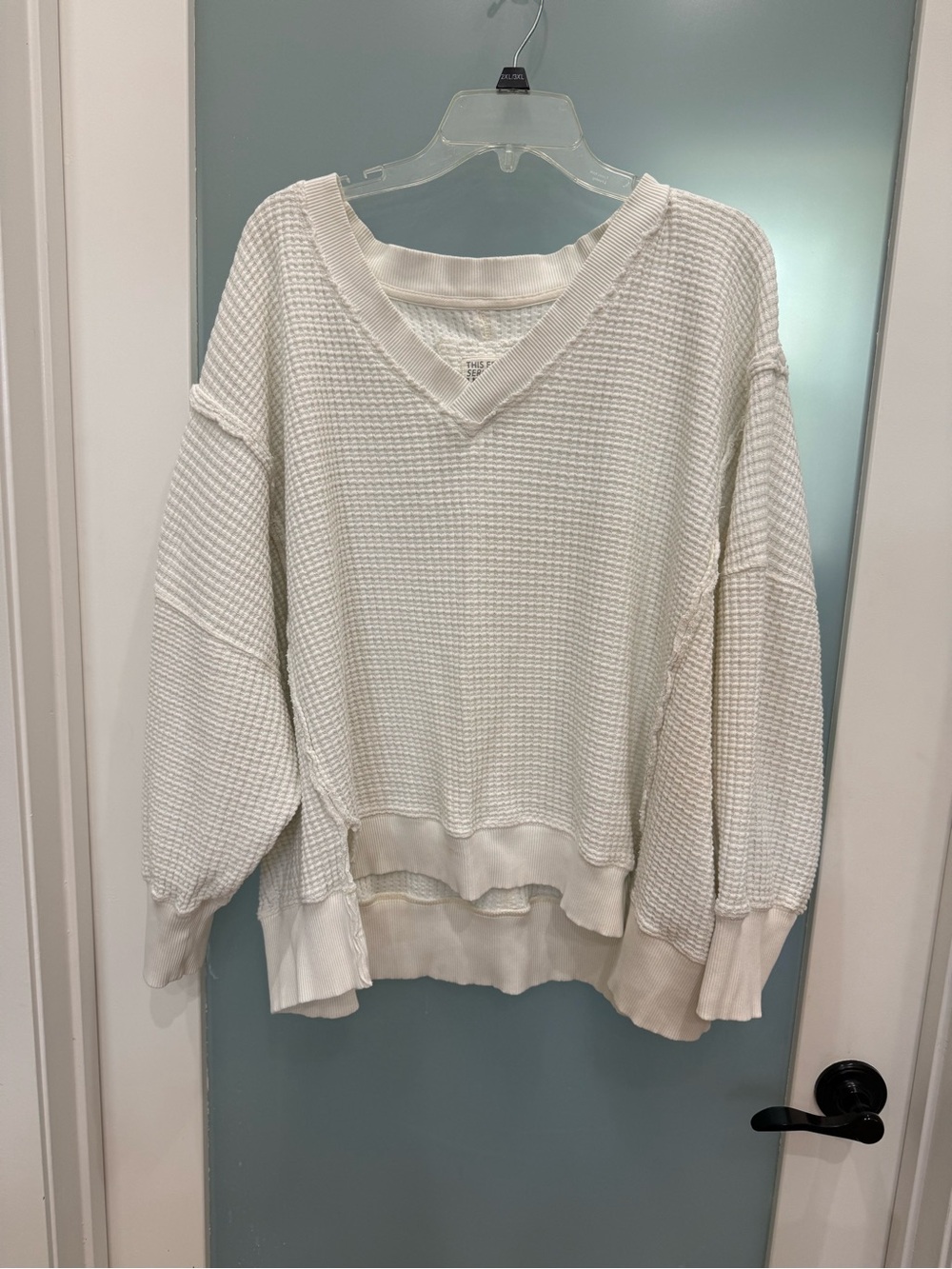 American Eagle Women’s Cream Waffle-Knit V-Neck Top